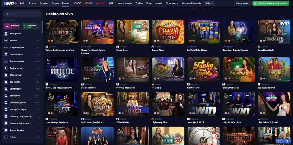 1win casino sección de juegos en vivo