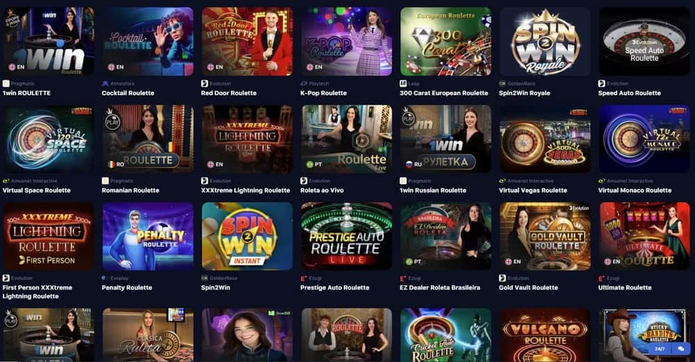 Sección de ruleta del casino 1win