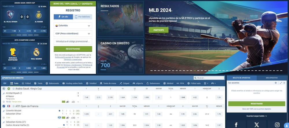Página de inicio de 1xbet