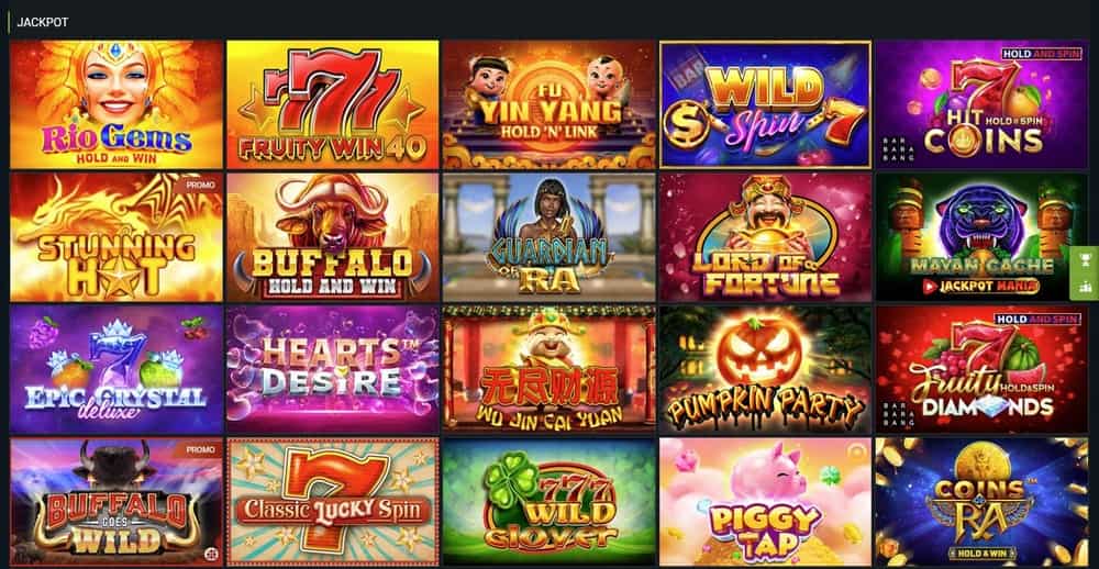 Sección de tragaperras con bote en el casino 1xbet