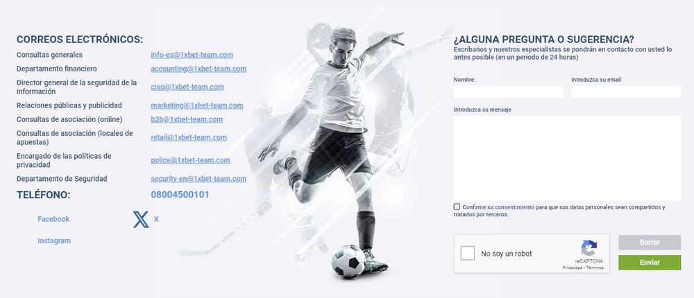 Contactos de soporte de 1xbet