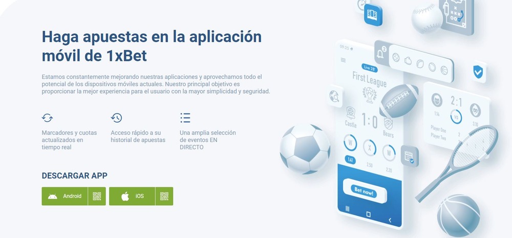 Sección de descargas de la aplicación 1xbet para Android e iOS