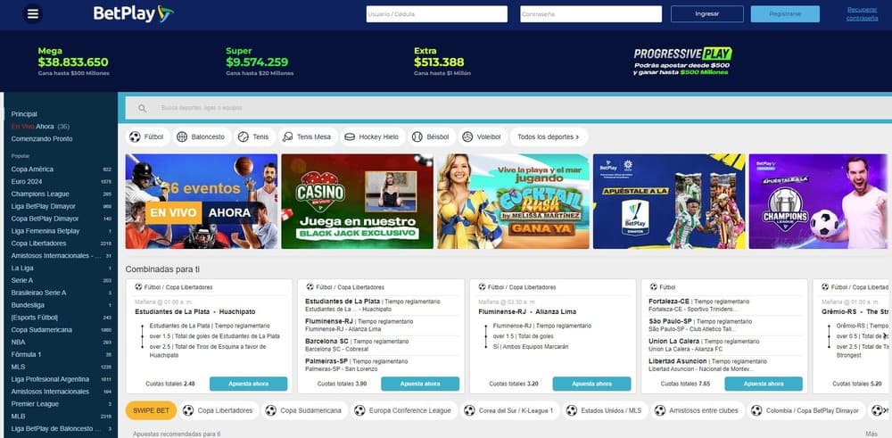 Sección de apuestas deportivas de BetPlay