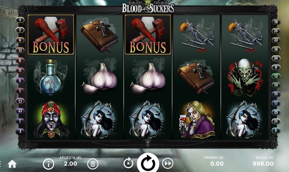 Líneas y símbolos de la tragamonedas Blood Suckers