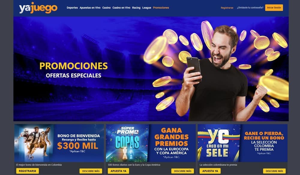 Sección de bonos y promociones de Yajuego