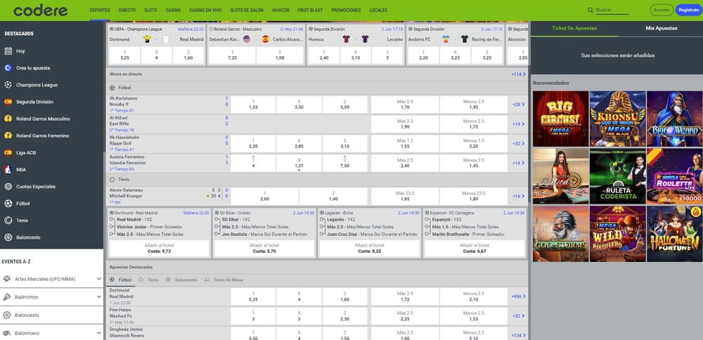 Página de apuestas deportivas de Codere