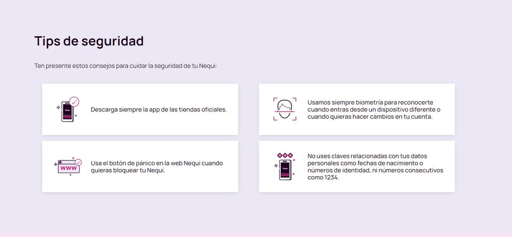 Consejos de seguridad de la web oficial de Nequi 