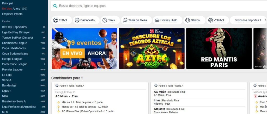 Seleccionar fútbol o baloncesto para apuestas combinadas