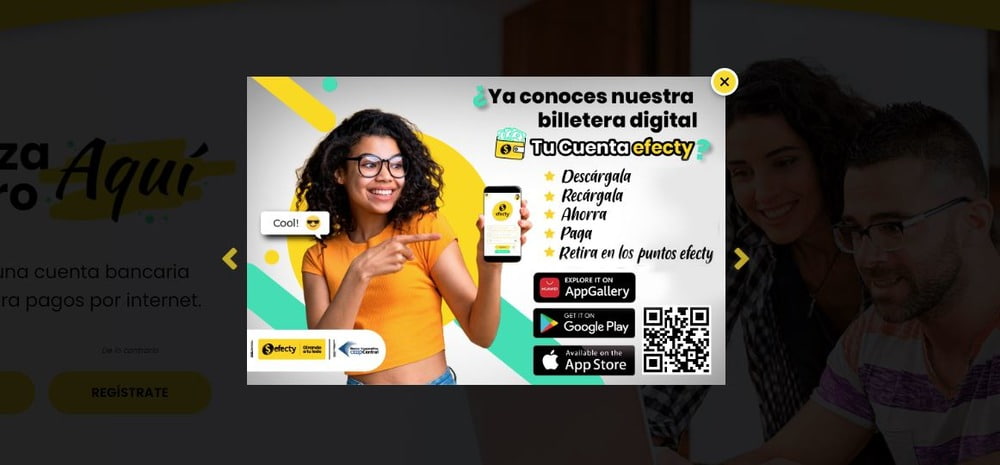 Ventana para descargar la aplicación Efecty