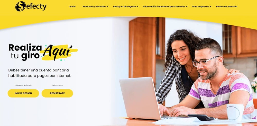 Página de inicio del sitio web de Efecty