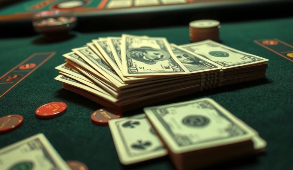 El dinero está sobre la mesa en el casino