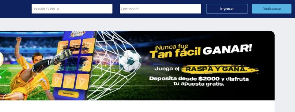 Formulario de acceso al sitio web de Betplay