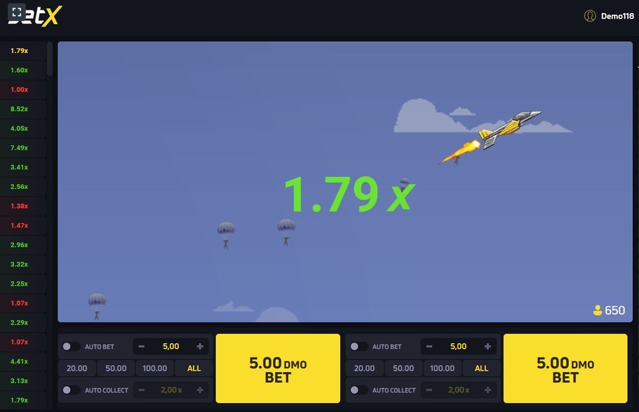 Despegue de un avión en el juego de accidentes JetX