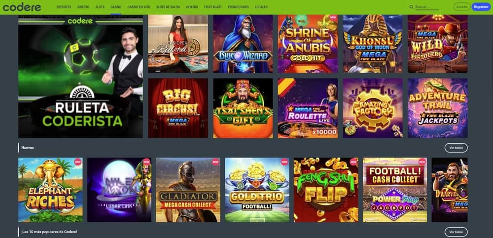 Juegos de la sección de casino de Codere