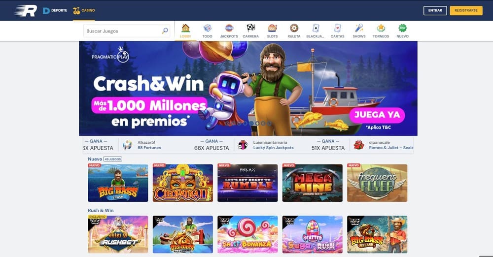 Página de juegos de casino de Rushbet