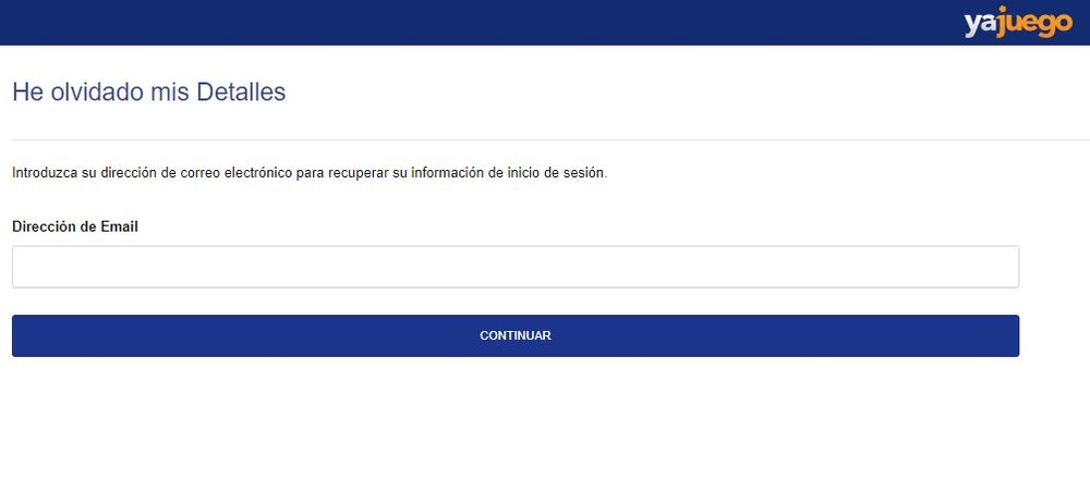 Formulario de restablecimiento de contraseña de Yajuego 