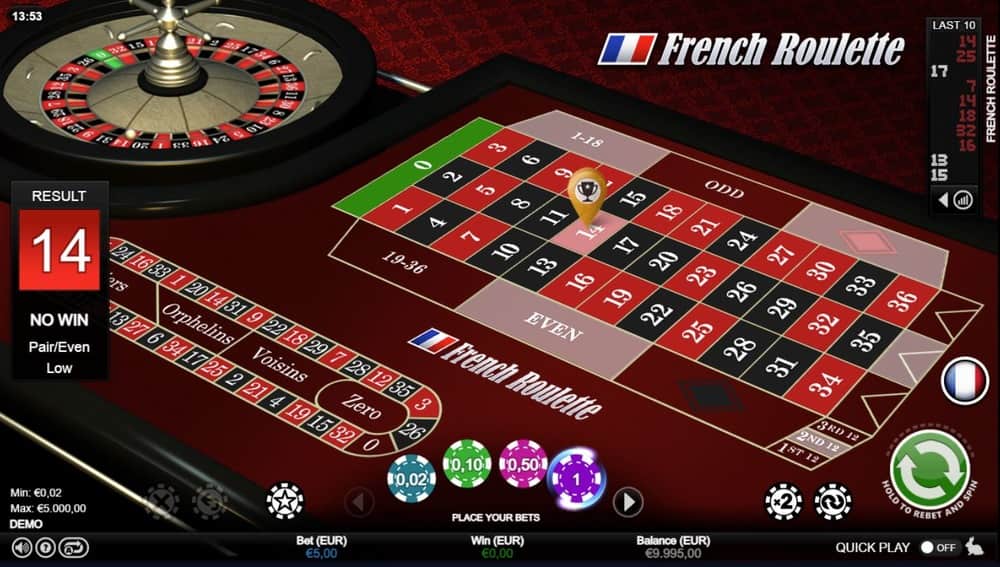 Girar la rueda en la ruleta francesa