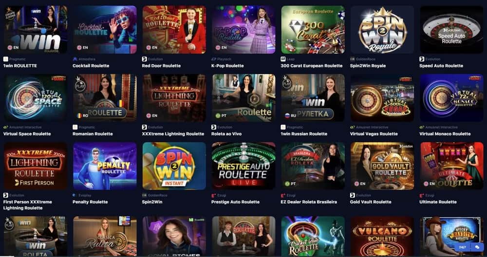 Sección de ruleta en vivo en 1win Casino