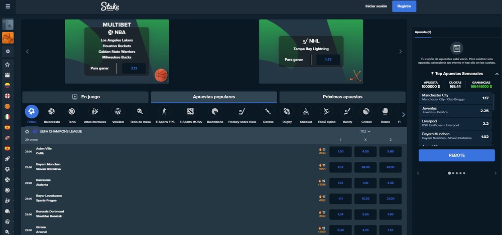 Sección de apuestas deportivas de Stake