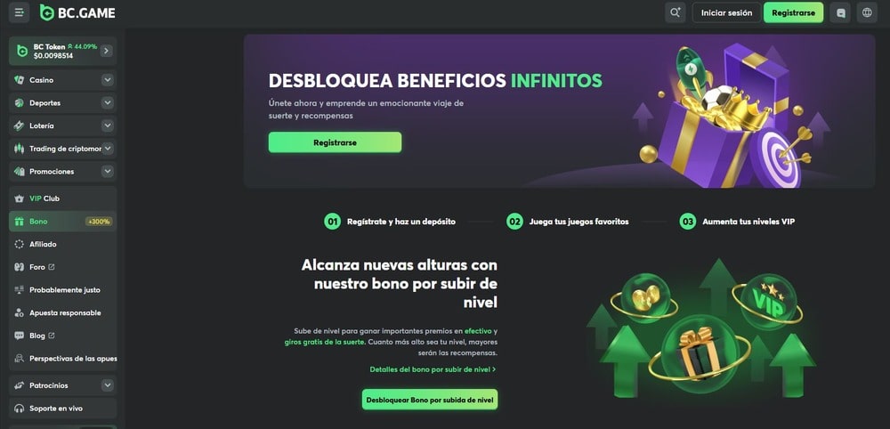 Sección de bonos del casino BC.Game