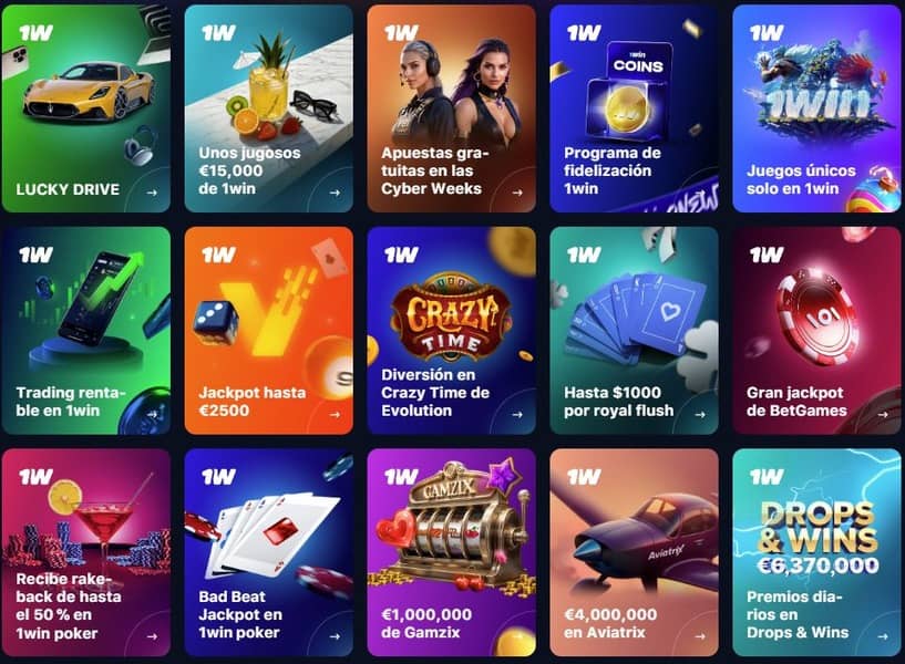 Sección de promociones del casino 1win