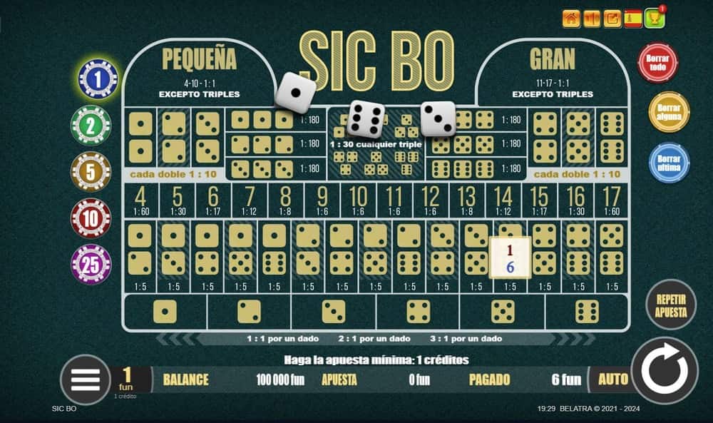 Tirar los dados en el juego Sic bo