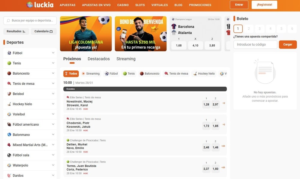 Sitio web de la casa de apuestas y casino Luckia