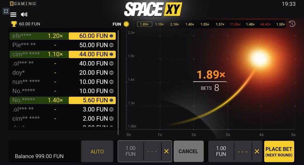 El cohete salió volando en el juego Space XY