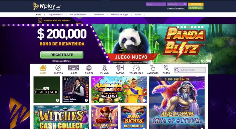 Página de inicio de Wplay