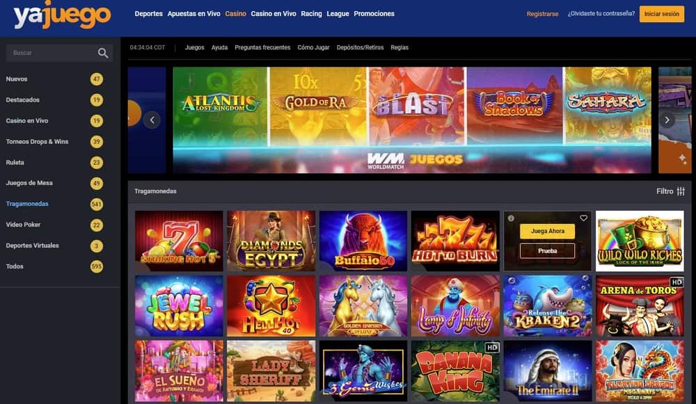 Sección de tragamonedas del casino YaJuego 
